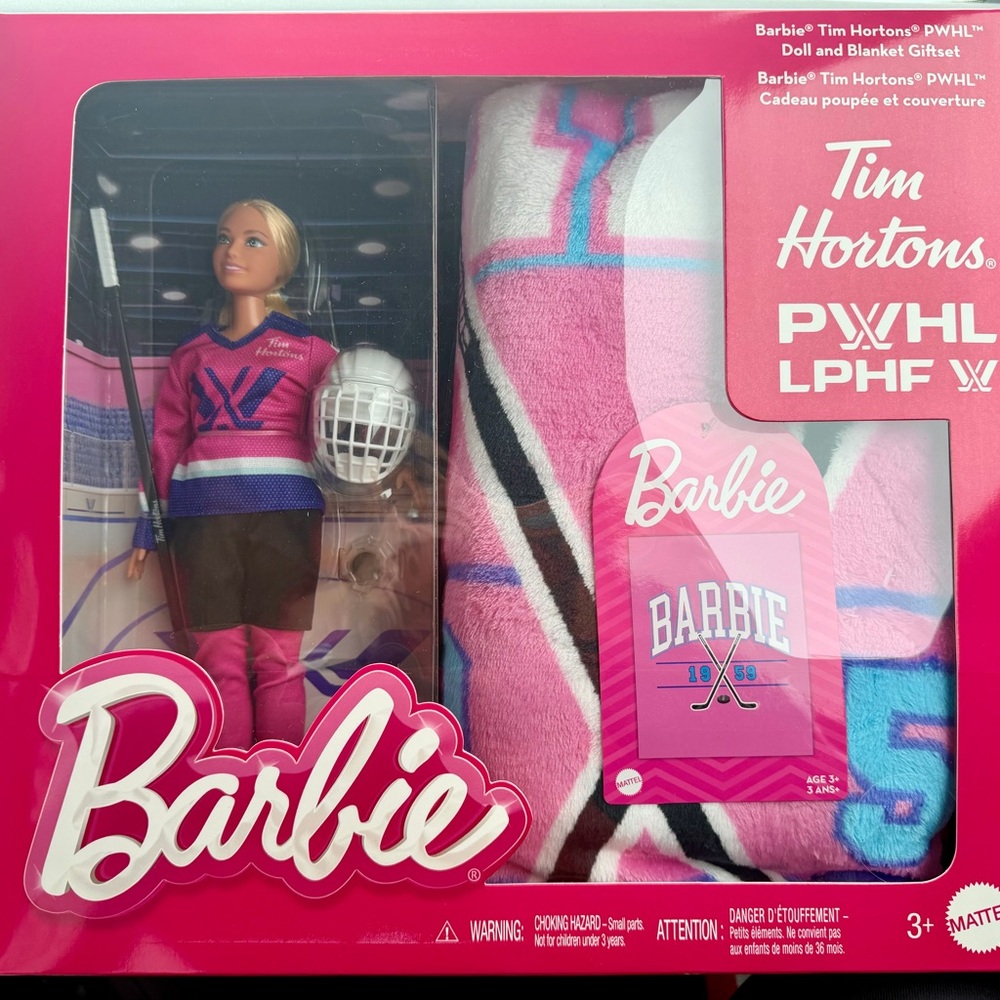 BNIB Tim Hortons PWHL Barbie Doll and Blanket Gift Set